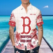 Boston Red Sox Retro Waves Hawaiian Shirt Mcokup Front Men - TeeAloha