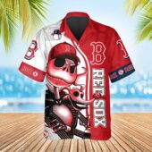 Boston Red Sox Skeleton Style Hawaiian Shirt Front - TeeAloha