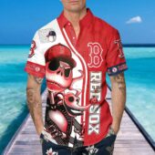 Boston Red Sox Skeleton Style Hawaiian Shirt Mockup Front Man - TeeAloha