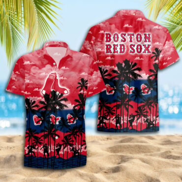 Boston Red Sox Sunset Beach Hawaiian Shirt