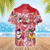 Boston Red Sox Tropical Logo Collage Hawaiian Shirt Back - TeeAloha