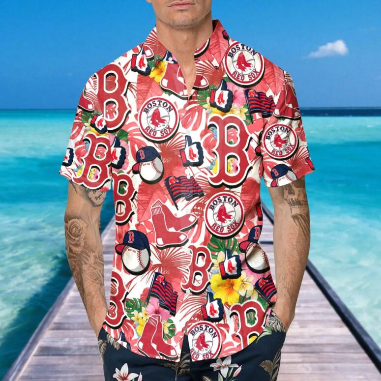 Boston Red Sox Tropical Logo Collage Hawaiian Shirt