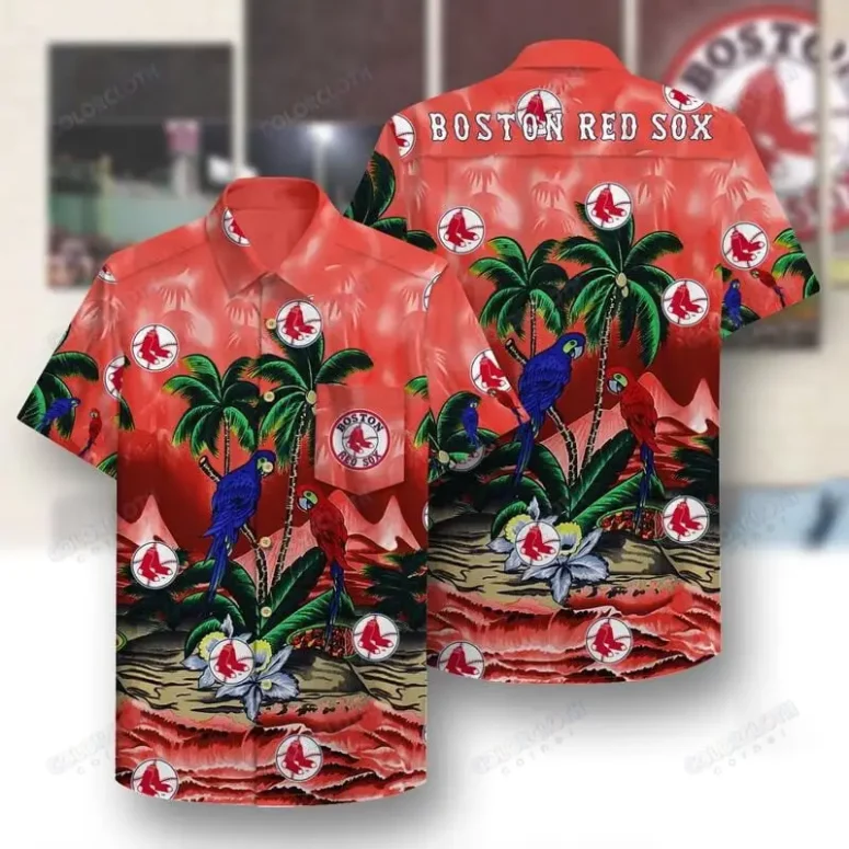 Boston Red Sox Tropical Paradise Parrot Hawaiian Shirt