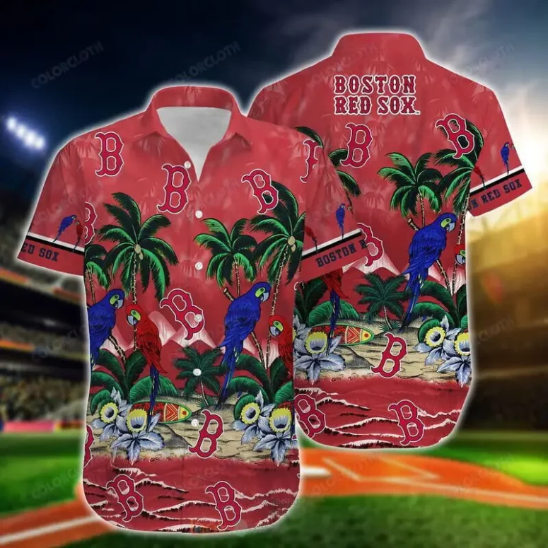 Boston Red Sox Tropical Parrot Paradise Hawaiian Shirt