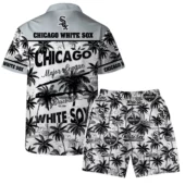 Chicago White Sox Team Logo Coconut Tree Hawaiian Shirt Back With Short - TeeAloha