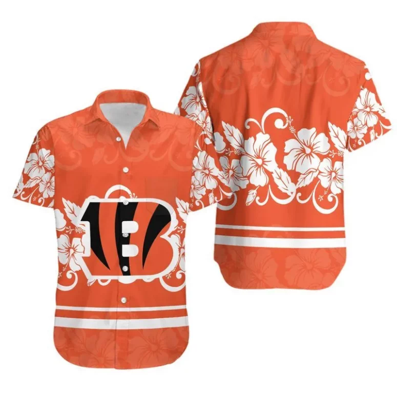 Cincinnati Bengals Classic Floral Stripe Hawaiian Shirt