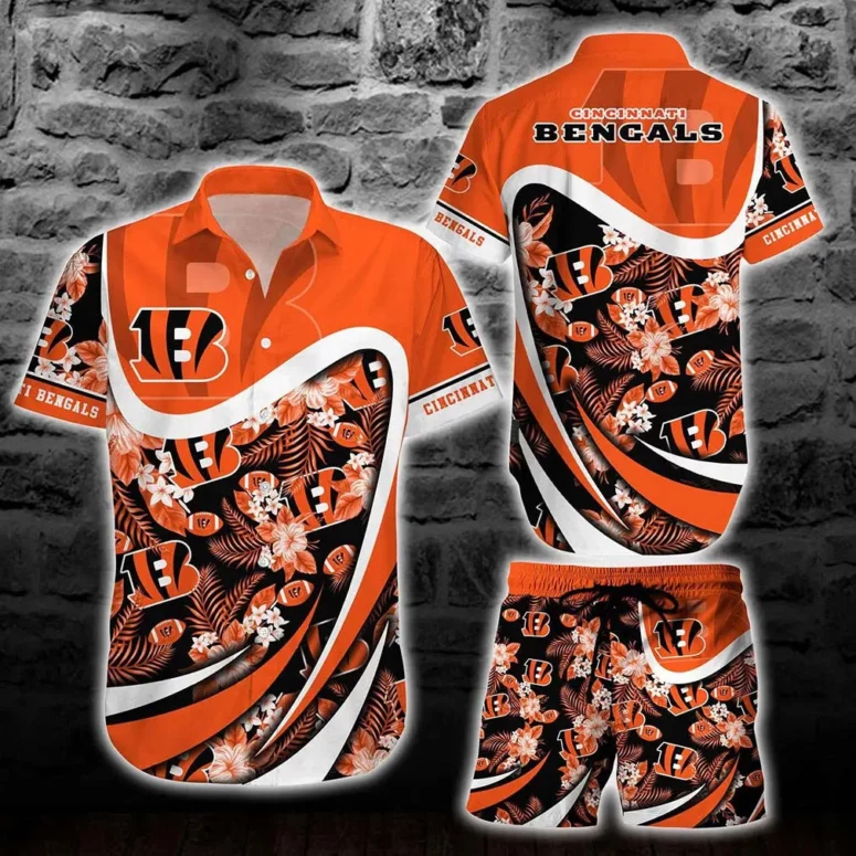 Cincinnati Bengals Floral Wave Matching Hawaiian Shirt