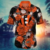 Cincinnati Bengals Rose Noir Hawaiian Shirt Front - TeeAloha