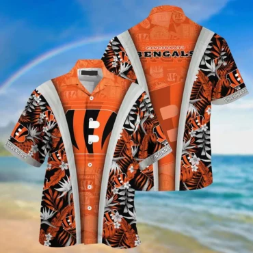 Cincinnati Bengals Tropical Sunset Panel Hawaiian Shirt