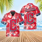 Cleveland Guardians Hibiscus Emblem Hawaiian Shirt - TeeAloha