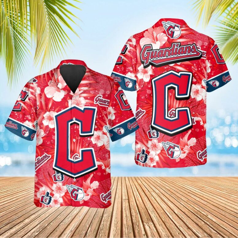 Cleveland Guardians Hibiscus Emblem Hawaiian Shirt