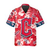 Cleveland Guardians Hibiscus Emblem Hawaiian Shirt Front - TeeAloha