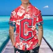 Cleveland Guardians Hibiscus Emblem Hawaiian Shirt Mockup Front Man - TeeAloha