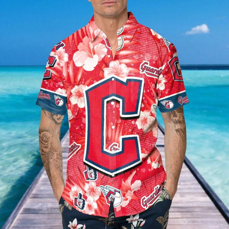 Cleveland Guardians Hibiscus Emblem Hawaiian Shirt