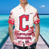 Cleveland Guardians Tropical Wave Hawaiian Shirt Mockup Front Men - TeeAloha