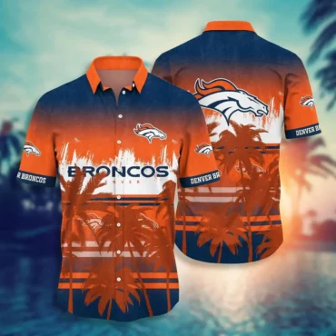 Denver Broncos Bold Wave Tropical Stripe Hawaiian Shirt