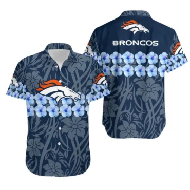 Denver Broncos Blue Hibiscus Bloom Hawaiian Shirt