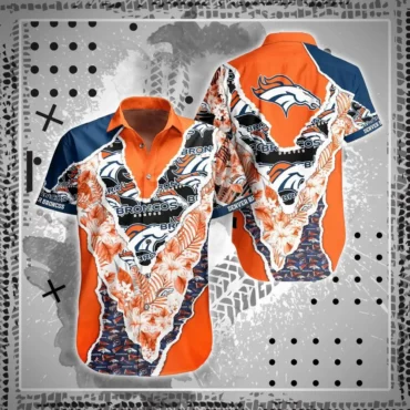 Denver Broncos Floral Shield Hawaiian Shirt