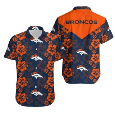 Denver Broncos Hibiscus Back Emblem Hawaiian Shirt