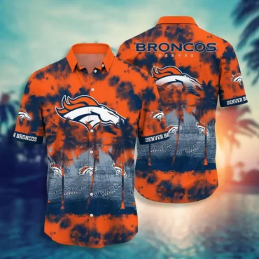 Denver Broncos Tie-Dye Palm Hawaiian Shirt