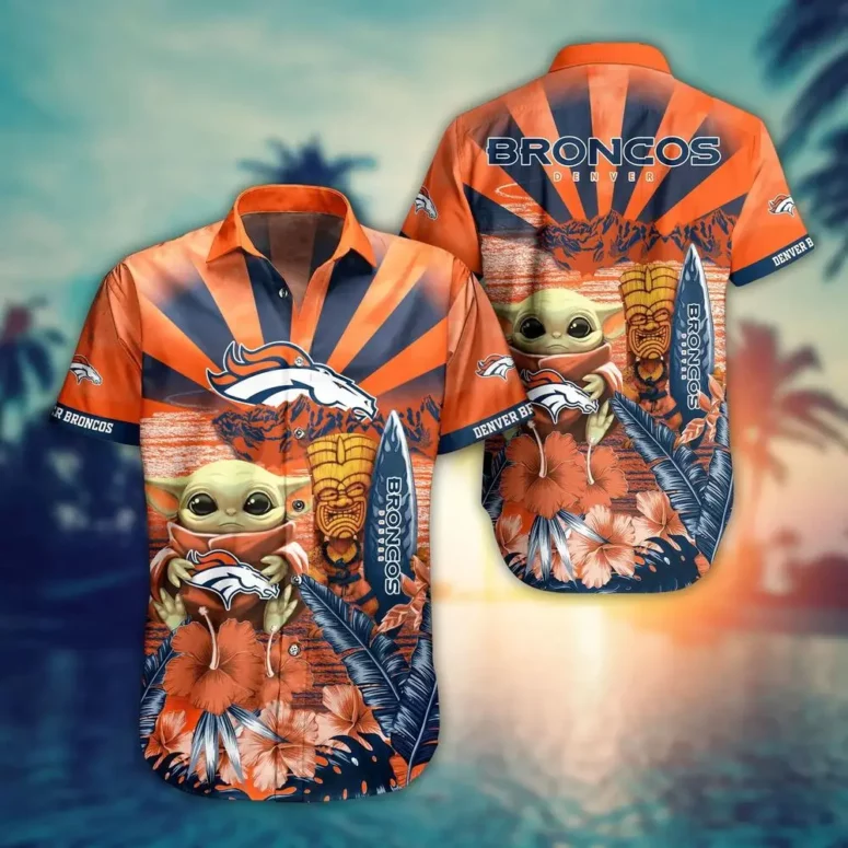 Denver Broncos Tiki Sunrise Baby Yoda Hawaiian Shirt