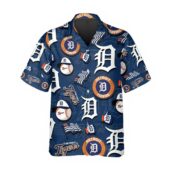 Detroit Tigers Blue Icon Collage Hawaiian Shirt - TeeAloha