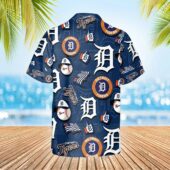 Detroit Tigers Blue Icon Collage Hawaiian Shirt Back - TeeAloha