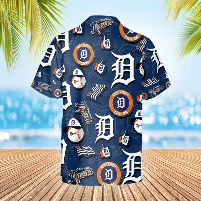 Detroit Tigers Blue Icon Collage Hawaiian Shirt