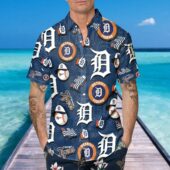 Detroit Tigers Blue Icon Collage Hawaiian Shirt Mockup Front Man - TeeAloha