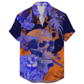 Detroit Tigers Bold Skull Floral Hawaiian Shirt Front - TeeAloha