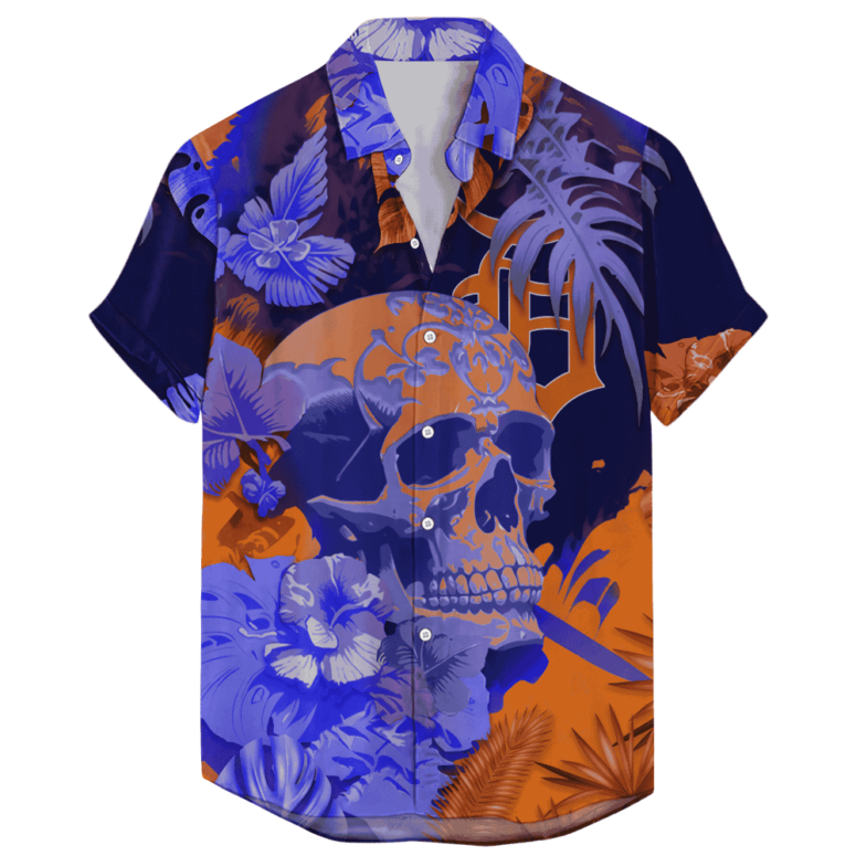 Detroit Tigers Bold Skull & Floral Hawaiian Shirt