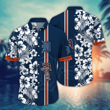 Detroit Tigers Classic Hibiscus Floral Hawaiian Shirt