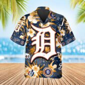 Detroit Tigers Iconic Logo Hibiscus Hawaiian Shirt Front - TeeAloha