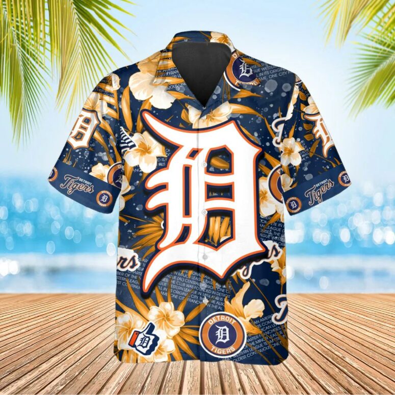 Detroit Tigers Iconic Logo & Hibiscus Hawaiian Shirt