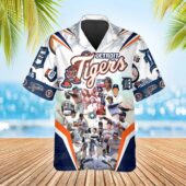 Detroit Tigers Legends Collage Hawaiian Shirt Front - TeeAloha