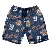 Detroit Tigers Logo Collage Hawaiian Short Front - TeeAloha