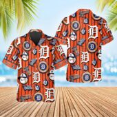 Detroit Tigers Orange Stripe Logo Hawaiian Shirt - TeeAloha