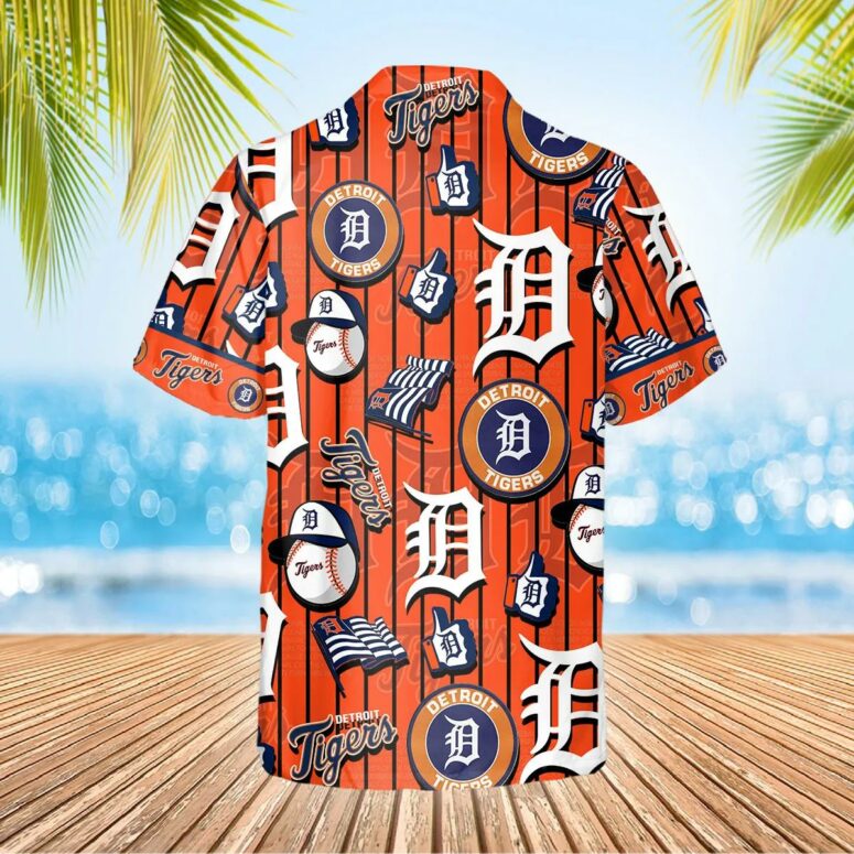 Detroit Tigers Orange Stripe Logo Hawaiian Shirt