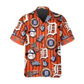 Detroit Tigers Orange Stripe Logo Hawaiian Shirt Front - TeeAloha