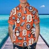 Detroit Tigers Orange Stripe Logo Hawaiian Shirt Mockup Front Man - TeeAloha