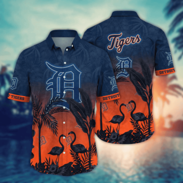 Detroit Tigers Sunset Flamingo Hawaiian Shirt