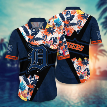 Detroit Tigers Tropical Color Block Hawaiian Shirt