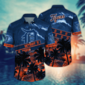 Detroit Tigers Tropical Palm Sunset Hawaiian Shirt