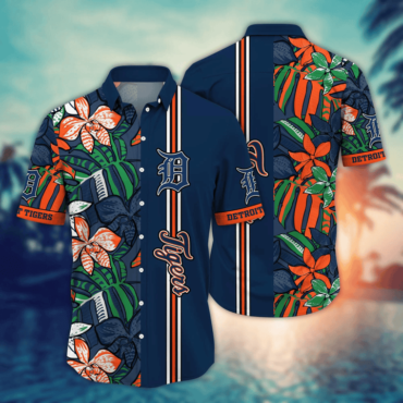 Detroit Tigers Tropical Stripe Hawaiian Shirt