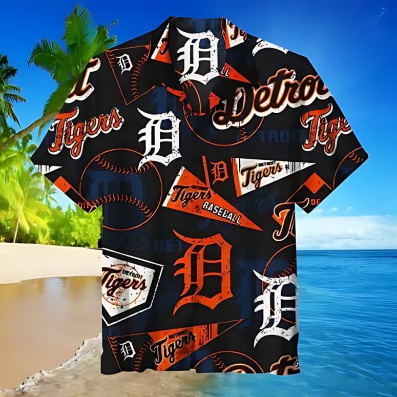 Detroit Tigers Vintage Baseball Collage Hawaiian Shirt