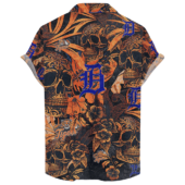 Detroit Tigers Vintage Skull Floral Hawaiian Shirt Back - TeeAloha