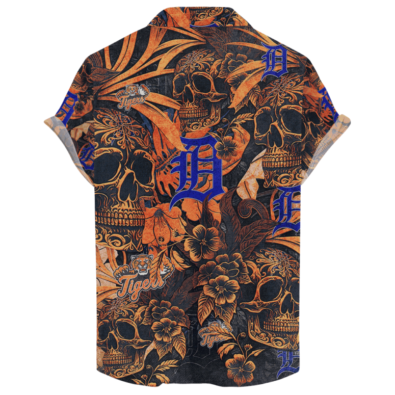 Detroit Tigers Vintage Skull & Floral Hawaiian Shirt