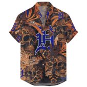 Detroit Tigers Vintage Skull Floral Hawaiian Shirt Front - TeeAloha