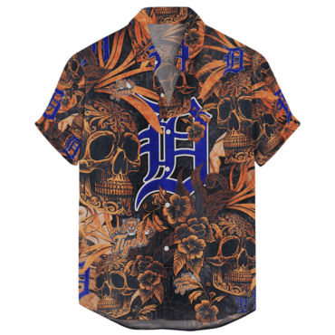 Detroit Tigers Vintage Skull & Floral Hawaiian Shirt