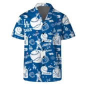 Los Angeles Dodgers Baseball Doodle Hawaiian Shirt Front - TeeAloha